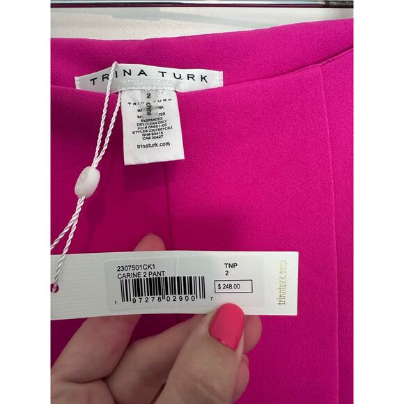 NWT Trina Turk Women sz 2 Carine 2 Pant HOT PINK Workwear Cropped Slit MSRP $248 - Picture 6 of 15